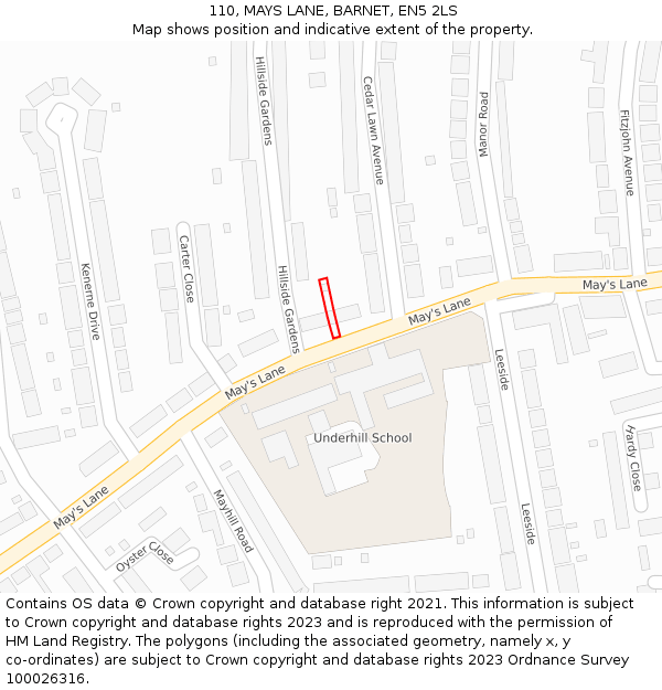 110, MAYS LANE, BARNET, EN5 2LS: Location map and indicative extent of plot