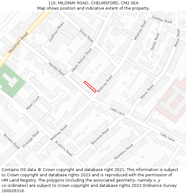 110, MILDMAY ROAD, CHELMSFORD, CM2 0EA: Location map and indicative extent of plot