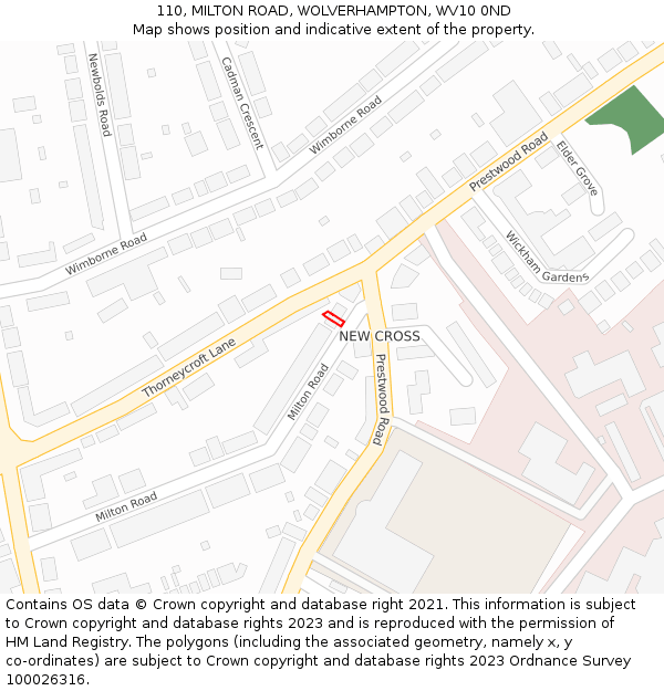 110, MILTON ROAD, WOLVERHAMPTON, WV10 0ND: Location map and indicative extent of plot
