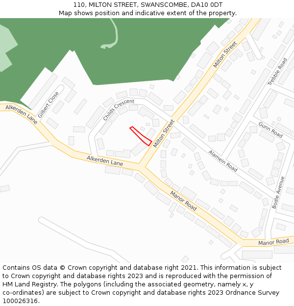 110, MILTON STREET, SWANSCOMBE, DA10 0DT: Location map and indicative extent of plot