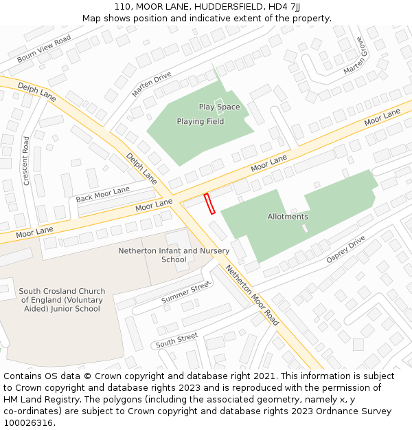 110, MOOR LANE, HUDDERSFIELD, HD4 7JJ: Location map and indicative extent of plot