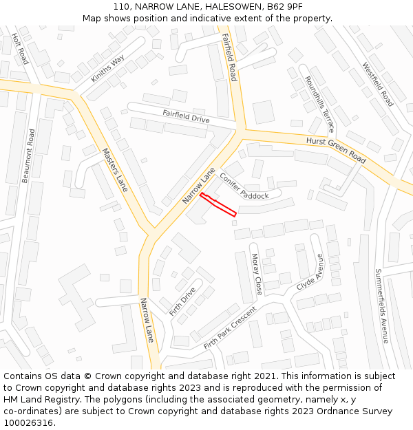110, NARROW LANE, HALESOWEN, B62 9PF: Location map and indicative extent of plot
