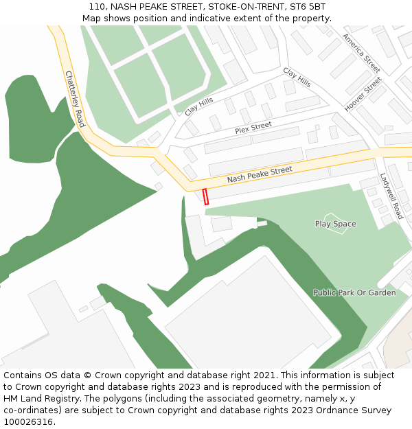110, NASH PEAKE STREET, STOKE-ON-TRENT, ST6 5BT: Location map and indicative extent of plot