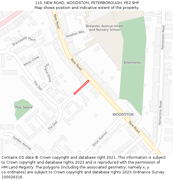 110, NEW ROAD, WOODSTON, PETERBOROUGH, PE2 9HF: Location map and indicative extent of plot