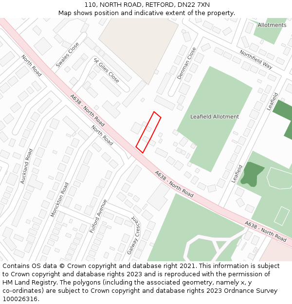 110, NORTH ROAD, RETFORD, DN22 7XN: Location map and indicative extent of plot