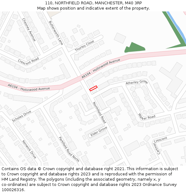 110, NORTHFIELD ROAD, MANCHESTER, M40 3RP: Location map and indicative extent of plot