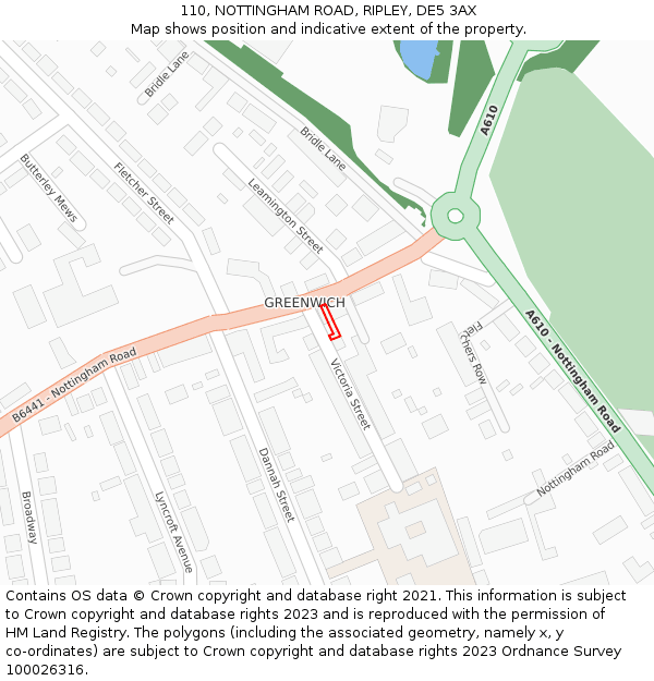 110, NOTTINGHAM ROAD, RIPLEY, DE5 3AX: Location map and indicative extent of plot