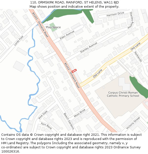 110, ORMSKIRK ROAD, RAINFORD, ST HELENS, WA11 8JD: Location map and indicative extent of plot