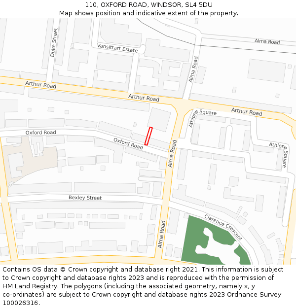 110, OXFORD ROAD, WINDSOR, SL4 5DU: Location map and indicative extent of plot
