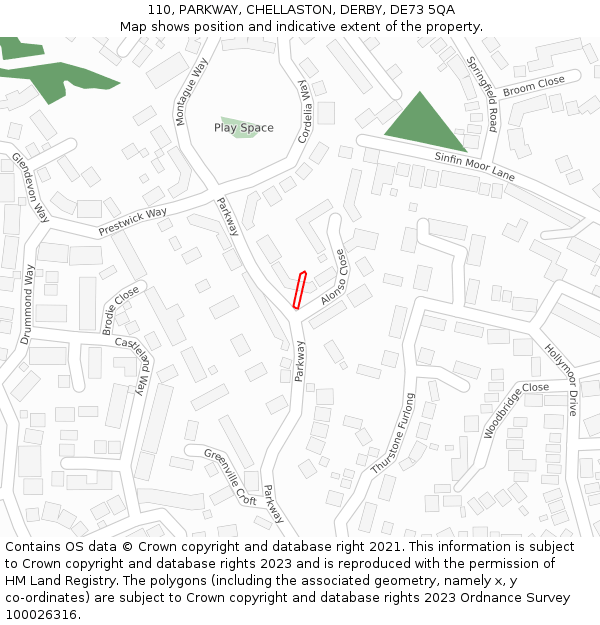 110, PARKWAY, CHELLASTON, DERBY, DE73 5QA: Location map and indicative extent of plot