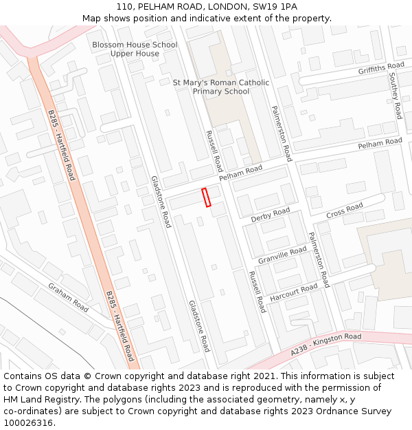 110, PELHAM ROAD, LONDON, SW19 1PA: Location map and indicative extent of plot