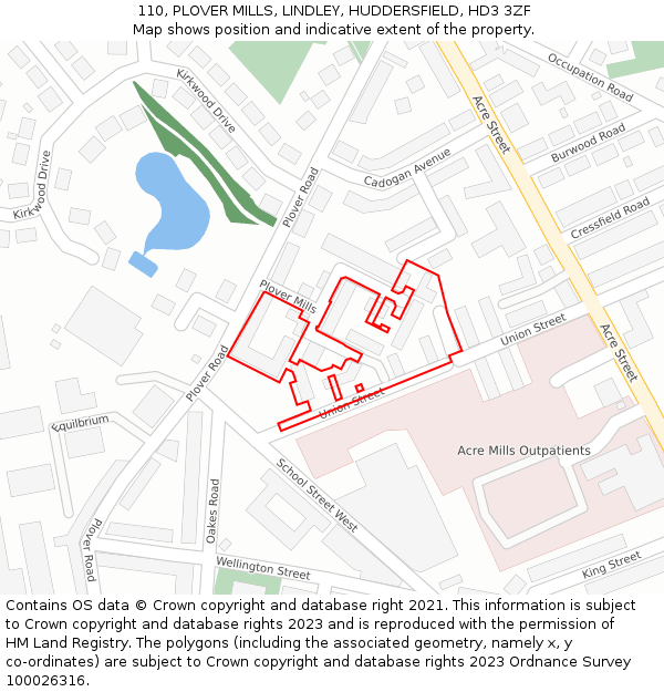110, PLOVER MILLS, LINDLEY, HUDDERSFIELD, HD3 3ZF: Location map and indicative extent of plot