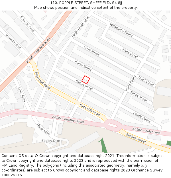 110, POPPLE STREET, SHEFFIELD, S4 8JJ: Location map and indicative extent of plot