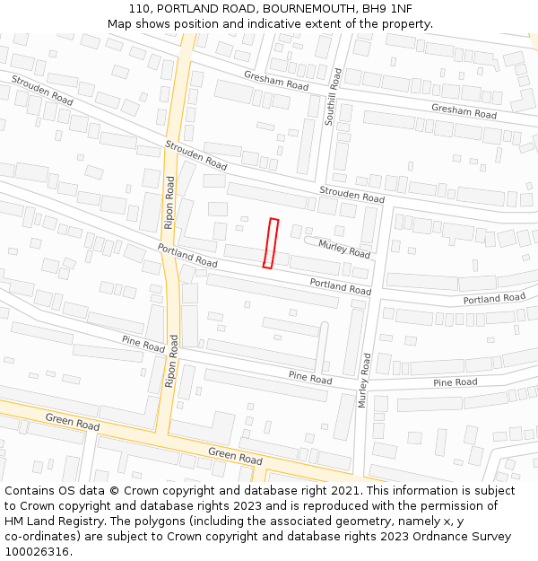 110, PORTLAND ROAD, BOURNEMOUTH, BH9 1NF: Location map and indicative extent of plot