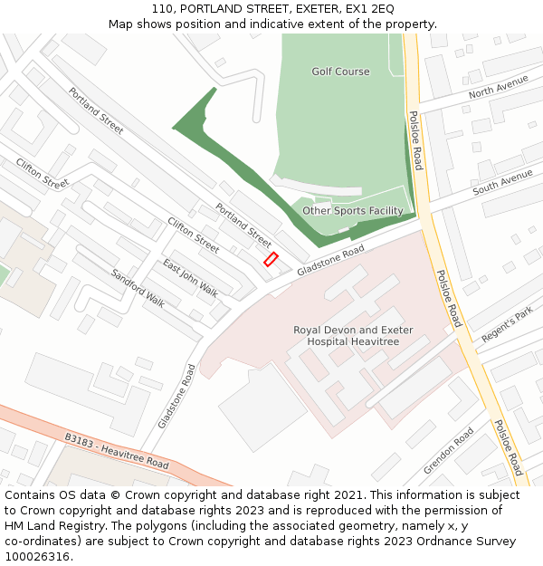 110, PORTLAND STREET, EXETER, EX1 2EQ: Location map and indicative extent of plot