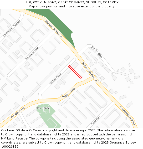 110, POT KILN ROAD, GREAT CORNARD, SUDBURY, CO10 0DX: Location map and indicative extent of plot