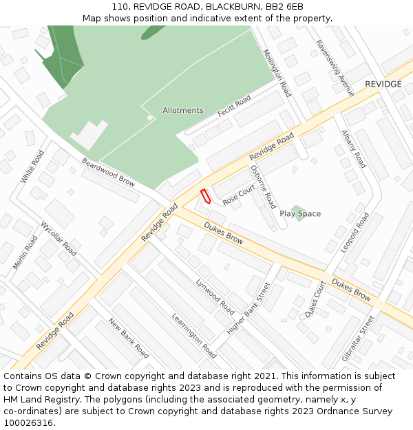 110, REVIDGE ROAD, BLACKBURN, BB2 6EB: Location map and indicative extent of plot