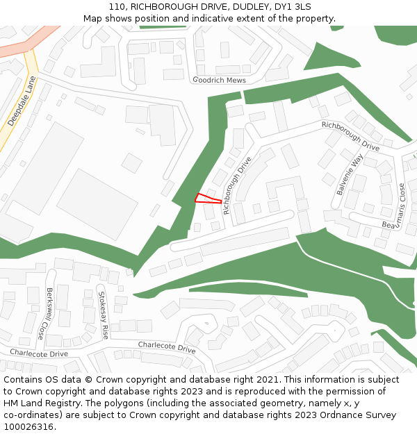 110, RICHBOROUGH DRIVE, DUDLEY, DY1 3LS: Location map and indicative extent of plot