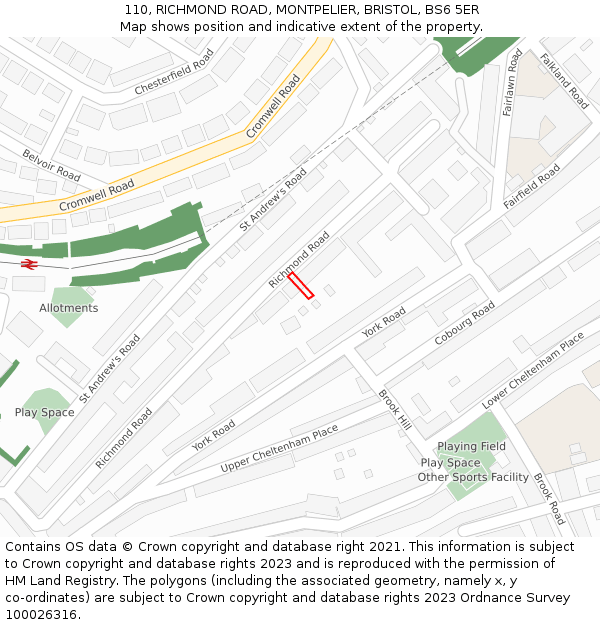 110, RICHMOND ROAD, MONTPELIER, BRISTOL, BS6 5ER: Location map and indicative extent of plot