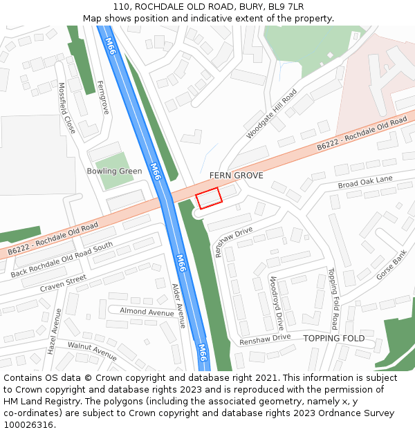 110, ROCHDALE OLD ROAD, BURY, BL9 7LR: Location map and indicative extent of plot