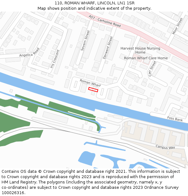 110, ROMAN WHARF, LINCOLN, LN1 1SR: Location map and indicative extent of plot