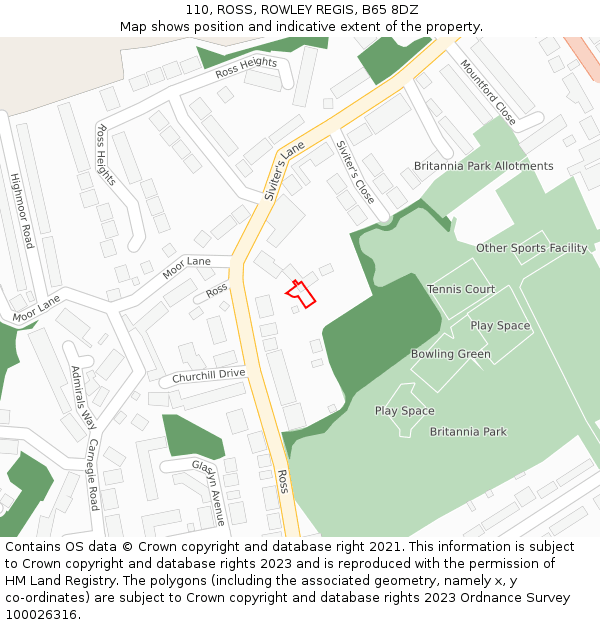 110, ROSS, ROWLEY REGIS, B65 8DZ: Location map and indicative extent of plot