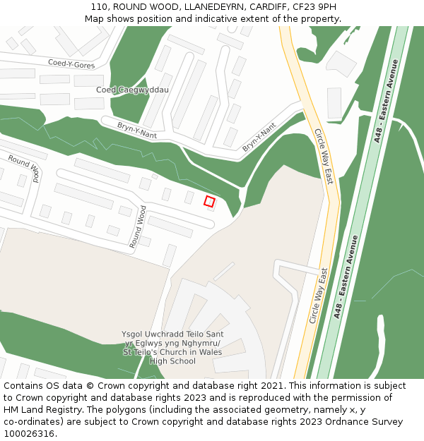 110, ROUND WOOD, LLANEDEYRN, CARDIFF, CF23 9PH: Location map and indicative extent of plot