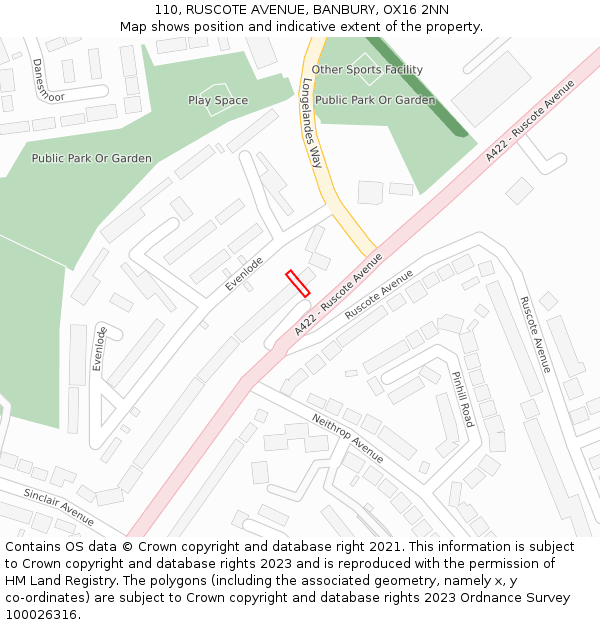 110, RUSCOTE AVENUE, BANBURY, OX16 2NN: Location map and indicative extent of plot