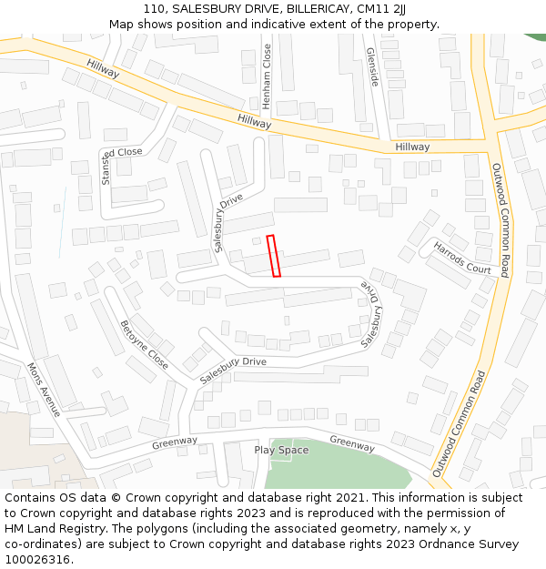 110, SALESBURY DRIVE, BILLERICAY, CM11 2JJ: Location map and indicative extent of plot