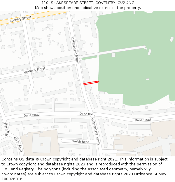 110, SHAKESPEARE STREET, COVENTRY, CV2 4NG: Location map and indicative extent of plot