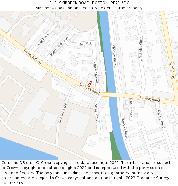 110, SKIRBECK ROAD, BOSTON, PE21 6DG: Location map and indicative extent of plot