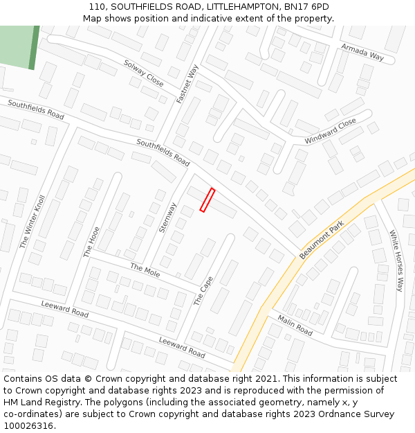 110, SOUTHFIELDS ROAD, LITTLEHAMPTON, BN17 6PD: Location map and indicative extent of plot