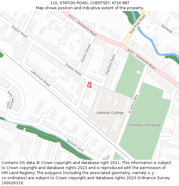 110, STATION ROAD, CHERTSEY, KT16 8BT: Location map and indicative extent of plot
