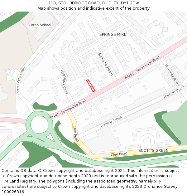 110, STOURBRIDGE ROAD, DUDLEY, DY1 2DW: Location map and indicative extent of plot