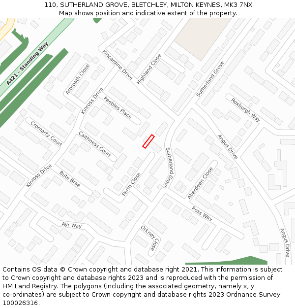 110, SUTHERLAND GROVE, BLETCHLEY, MILTON KEYNES, MK3 7NX: Location map and indicative extent of plot