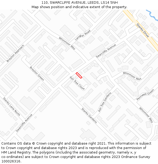 110, SWARCLIFFE AVENUE, LEEDS, LS14 5NH: Location map and indicative extent of plot