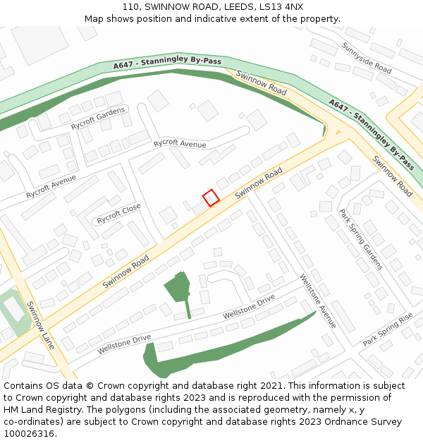 110, SWINNOW ROAD, LEEDS, LS13 4NX: Location map and indicative extent of plot