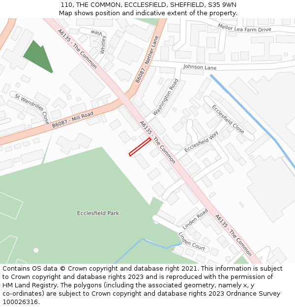 110, THE COMMON, ECCLESFIELD, SHEFFIELD, S35 9WN: Location map and indicative extent of plot