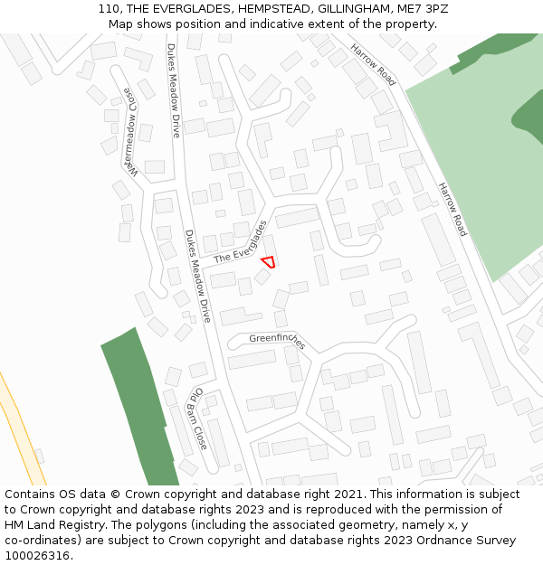 110, THE EVERGLADES, HEMPSTEAD, GILLINGHAM, ME7 3PZ: Location map and indicative extent of plot