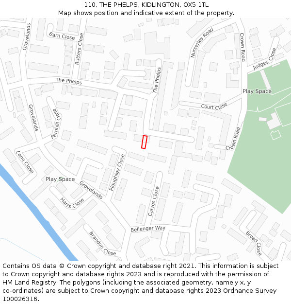 110, THE PHELPS, KIDLINGTON, OX5 1TL: Location map and indicative extent of plot