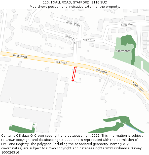 110, TIXALL ROAD, STAFFORD, ST16 3UD: Location map and indicative extent of plot