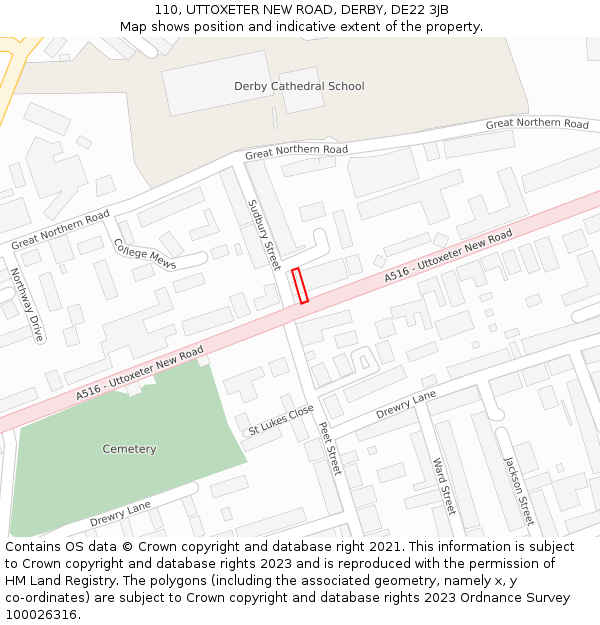 110, UTTOXETER NEW ROAD, DERBY, DE22 3JB: Location map and indicative extent of plot