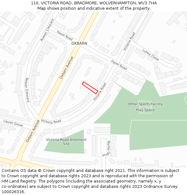 110, VICTORIA ROAD, BRADMORE, WOLVERHAMPTON, WV3 7HA: Location map and indicative extent of plot