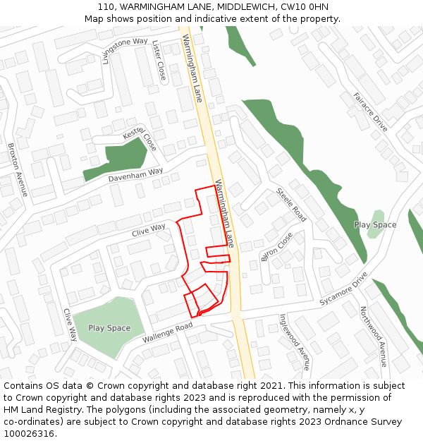 110, WARMINGHAM LANE, MIDDLEWICH, CW10 0HN: Location map and indicative extent of plot