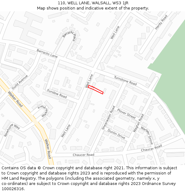 110, WELL LANE, WALSALL, WS3 1JR: Location map and indicative extent of plot
