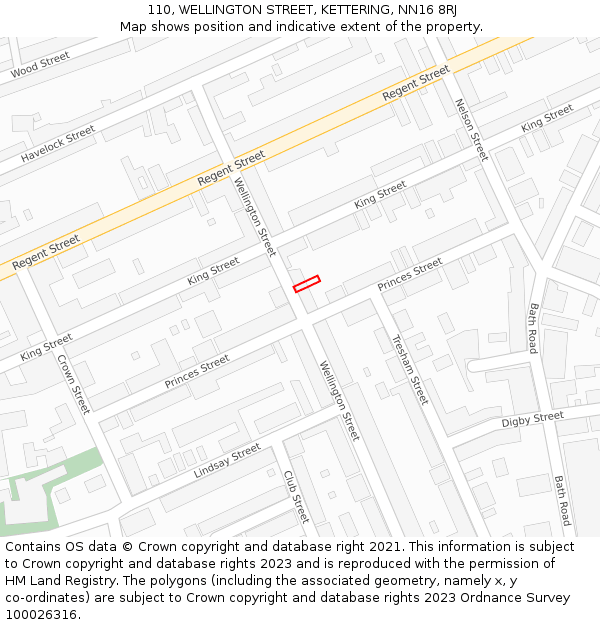 110, WELLINGTON STREET, KETTERING, NN16 8RJ: Location map and indicative extent of plot