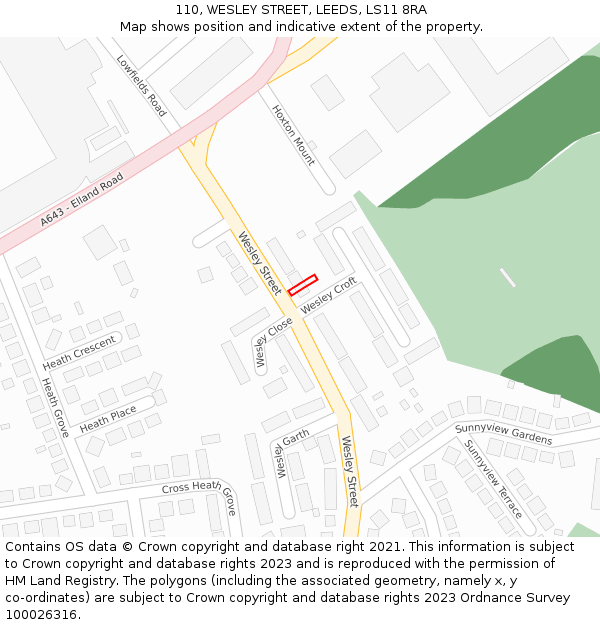 110, WESLEY STREET, LEEDS, LS11 8RA: Location map and indicative extent of plot