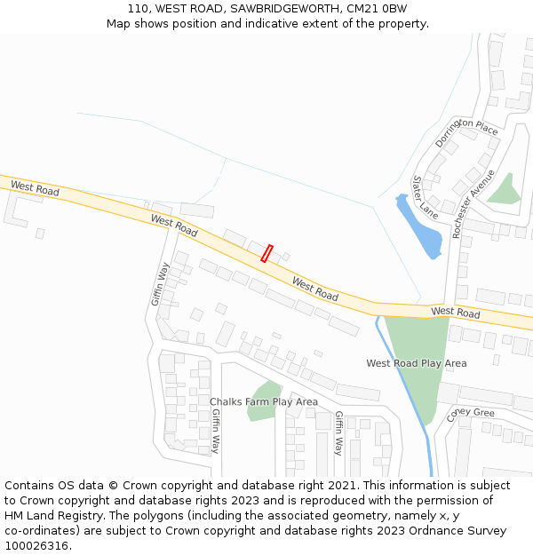 110, WEST ROAD, SAWBRIDGEWORTH, CM21 0BW: Location map and indicative extent of plot