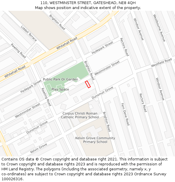 110, WESTMINSTER STREET, GATESHEAD, NE8 4QH: Location map and indicative extent of plot