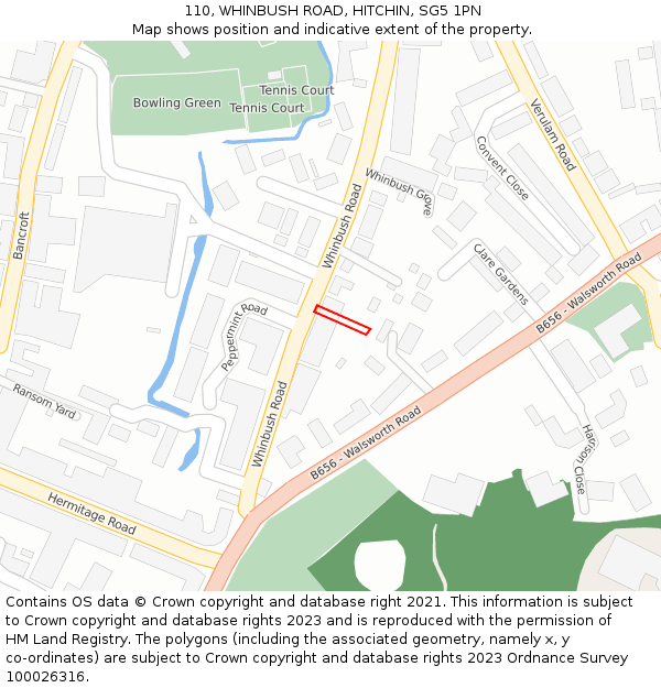 110, WHINBUSH ROAD, HITCHIN, SG5 1PN: Location map and indicative extent of plot